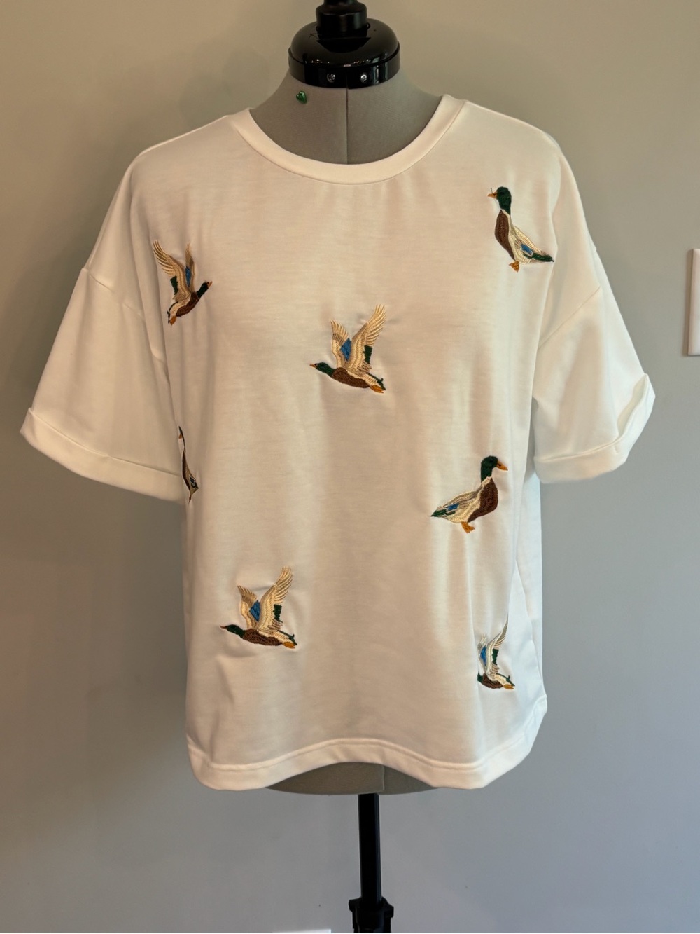 Embroidered Mallard Cotton Tee - White